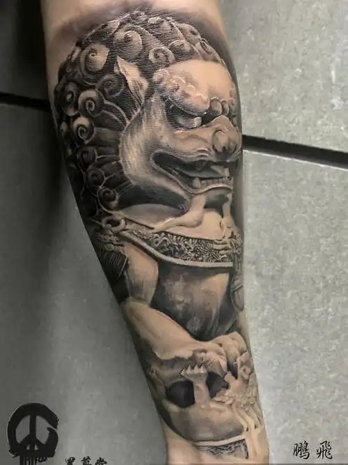 石雕狮子_纹身图案手稿图片_鹏飞的纹身作品集