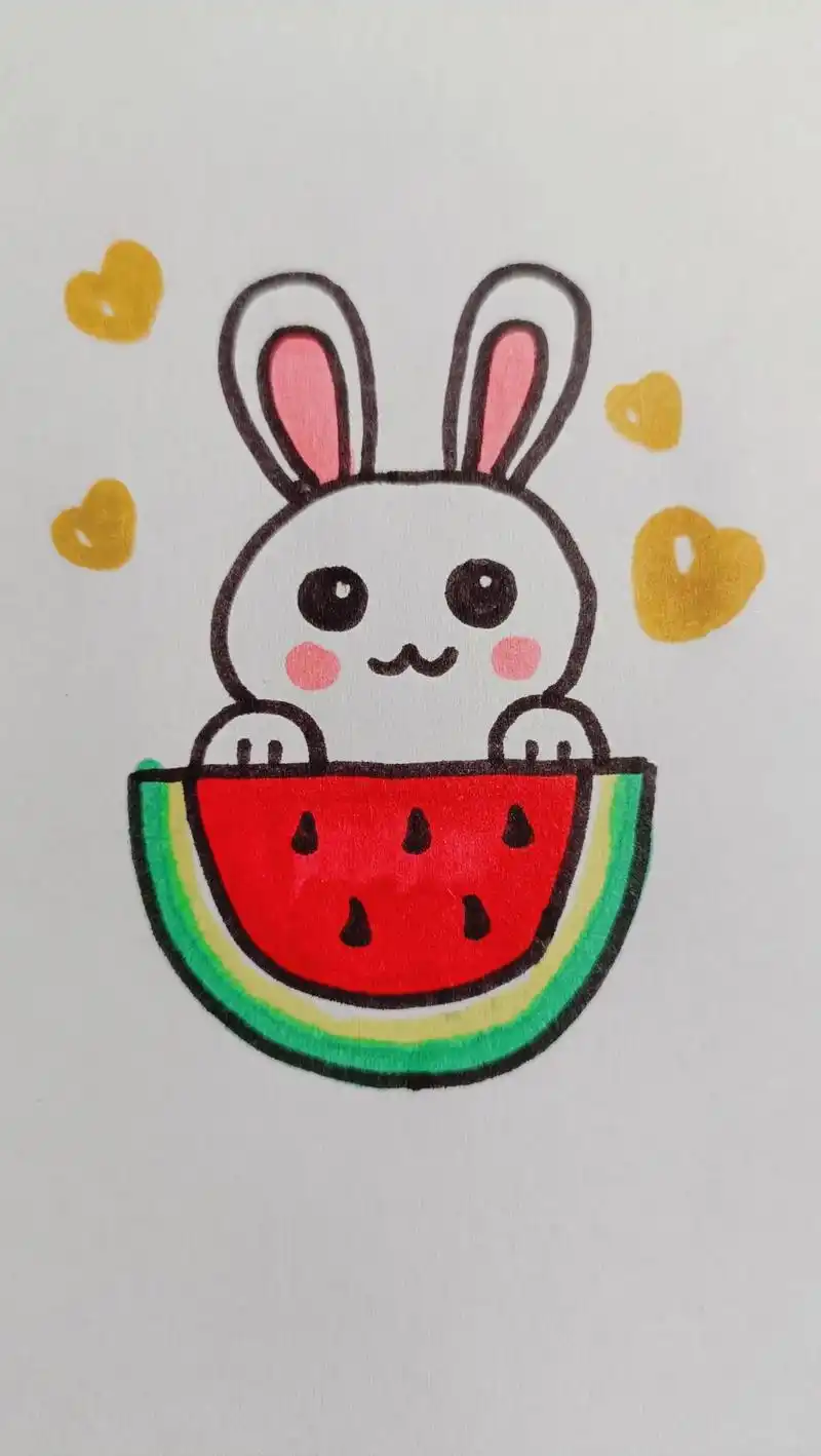 用半圆画小兔子