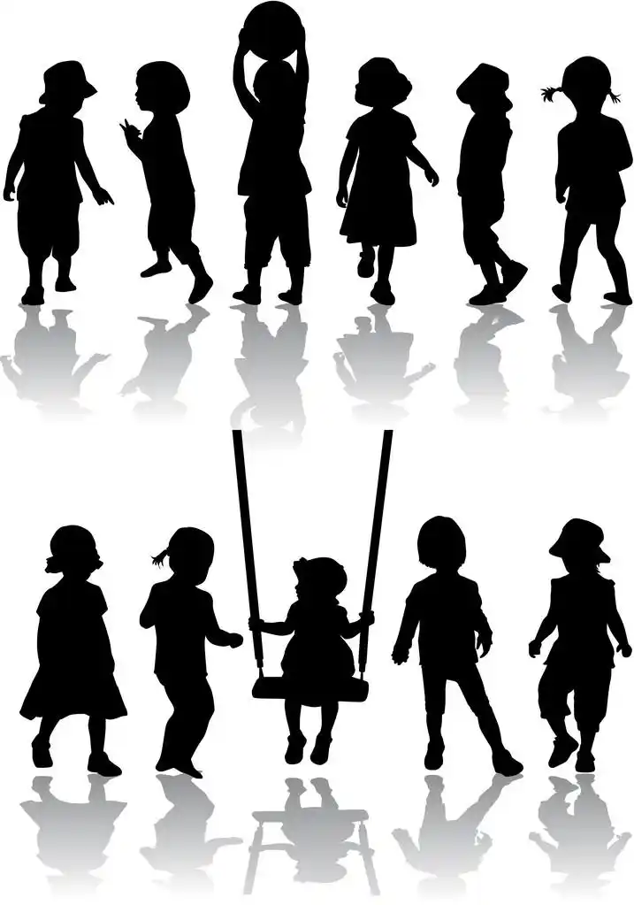组的儿童的剪影 ,组的儿童的剪影