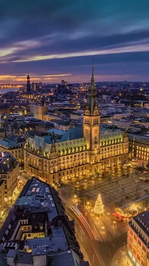 德国,汉堡,市政厅,广场, 标签:建筑风景建筑夜景欧洲德国城市风光