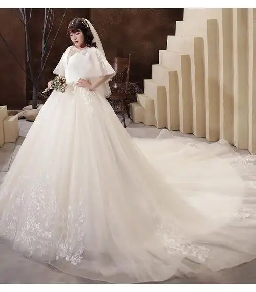 婚纱主婚纱大码婚纱礼服2022新娘拖尾气质森系胖mm200斤加肥加大遮