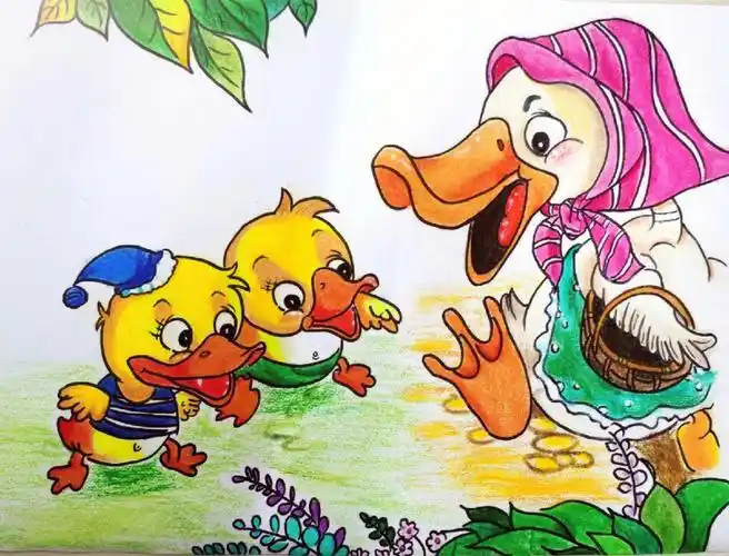 鸭妈妈和小鸭子儿童画