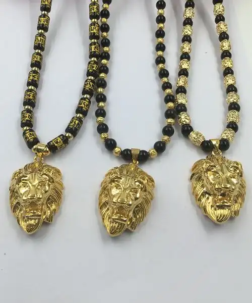 镀厚金男士霸气狮子头吊坠 黄铜镀金沙金狼头吊坠 3d硬金男.