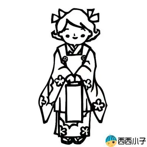 和服美女卡通简笔画