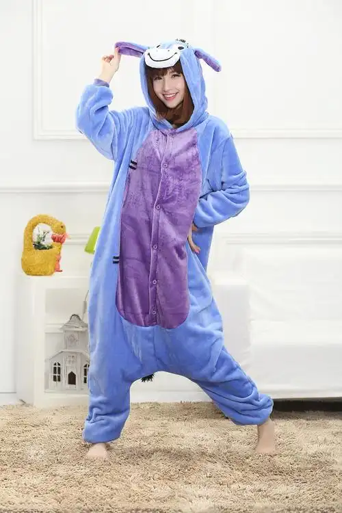 2015法兰绒如厕卡通连体衣动物新款家居服睡衣蓝色小毛驴