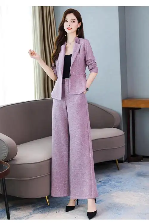 新款女装收腰显瘦气质长袖外套配休闲阔腿裤两件套时尚套装女潮h-339