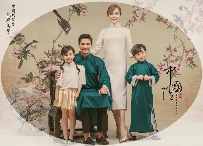 邓超孙俪民国全家福亲子影楼写真服民国长衫旗袍中国风古装写真服