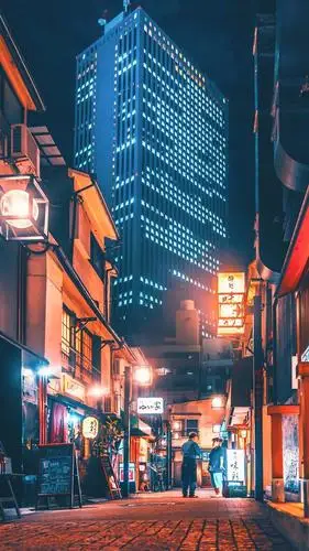摄影67676767霓虹灯下的日本街道