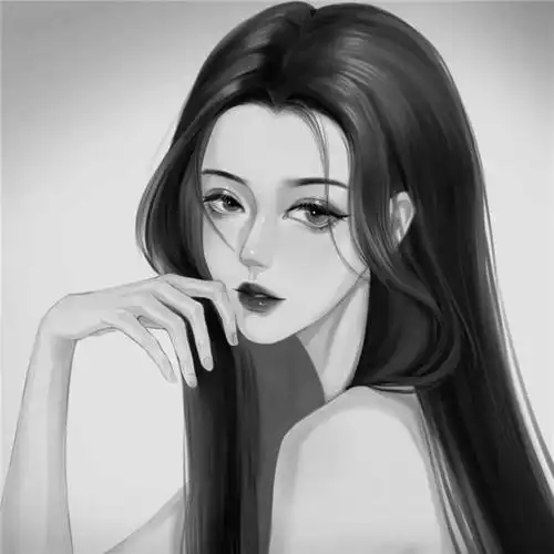 简单头像女生手绘黑白气质高清图片