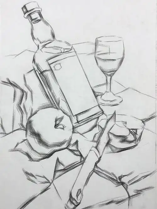 素描静物玻璃酒瓶步骤
