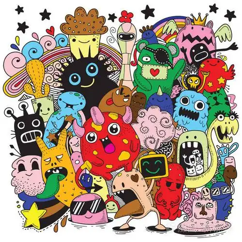 矢量插图的涂鸦可爱的怪物背景, 手绘涂鸦插画-正版商用图片0s4yl1-摄