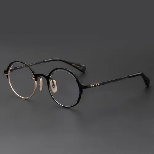 匠傲纯钛圆形黑框近视眼镜男光学有度数框架日本设计师复古风格