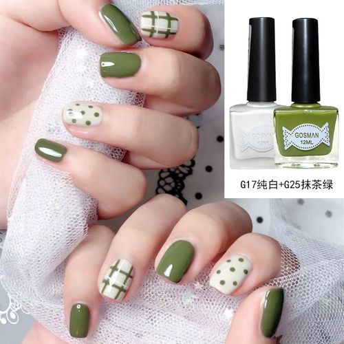 绿色指甲油学生抹茶绿小清新白色防水持久免烤快干不可剥美甲套装