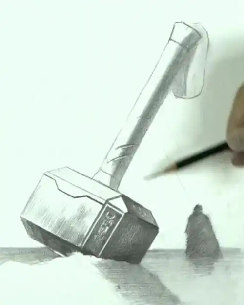 锤杆部位有金属的螺纹线,也可以使用斜曲线画出,注意曲线下方预留