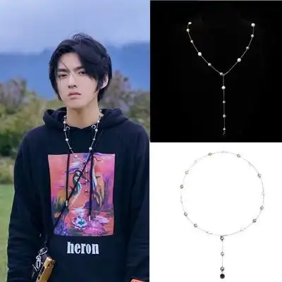 galliano landor 20ss金属色珍珠项链 可调节锁骨颈链 吴亦凡同款