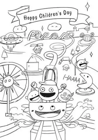 简笔画假期海报