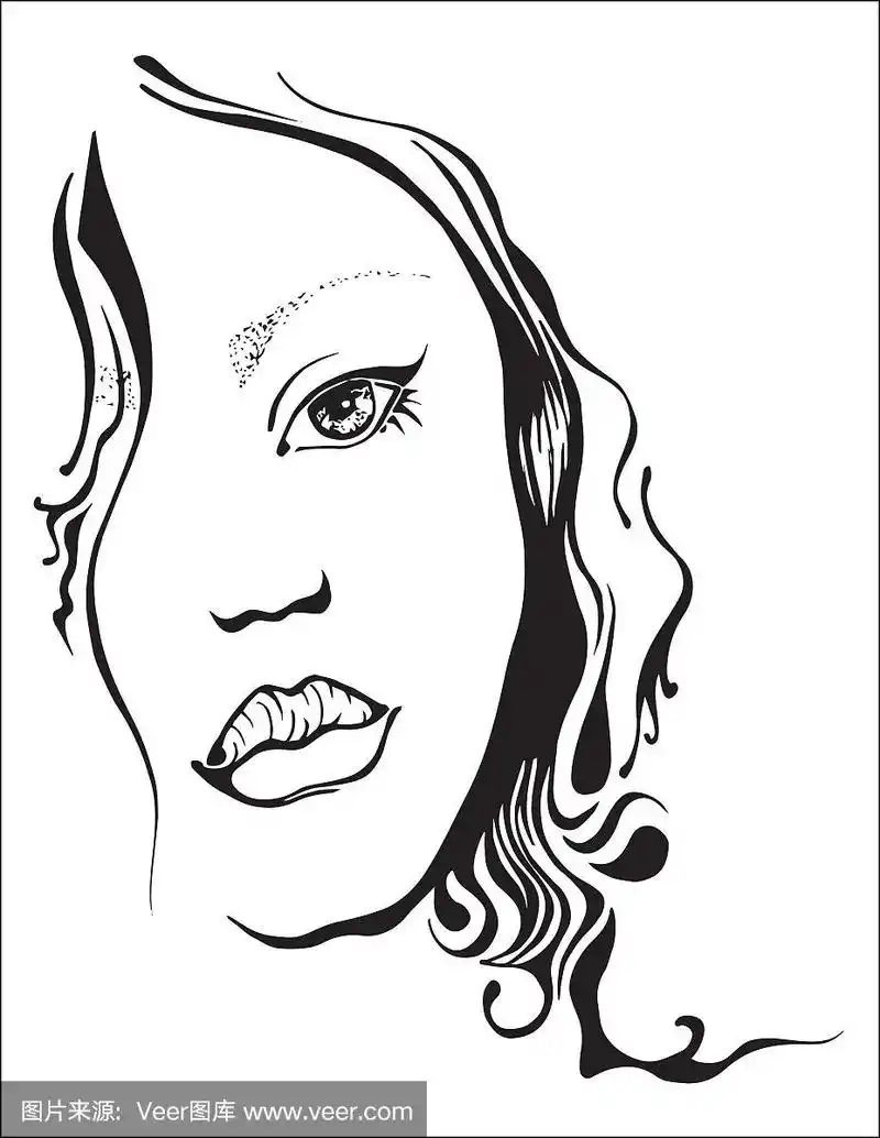 人的脸部,矢量,图像,女孩,黑白图片