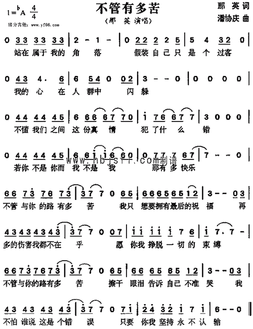 那英不管有多苦简谱,那英不管有多苦歌谱,那英不管有多苦歌词,曲谱