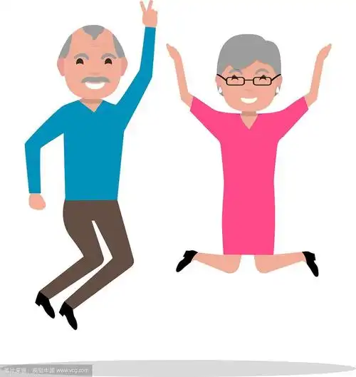 卡通跃起的快乐老人