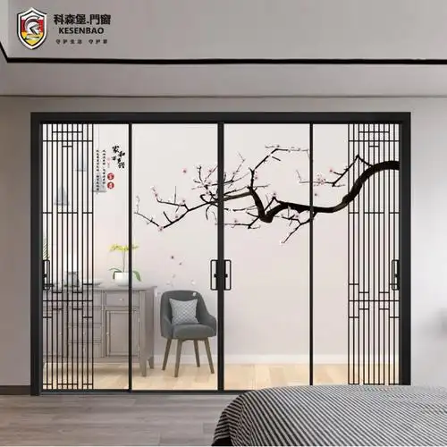 厂家批发18及窄铝合金推拉门 窄框中国风玻璃移门 厨房三门联动门