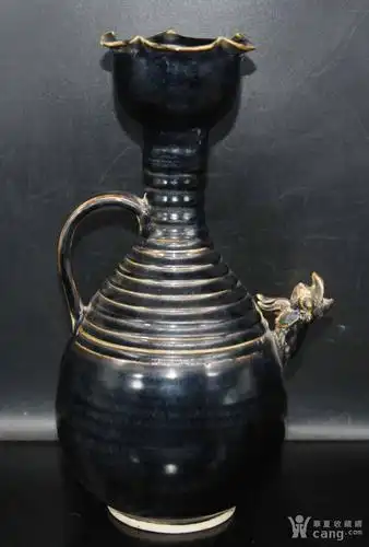 仿古工艺品 瓷器 定窑黑釉龙首酒壶