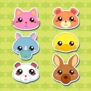 六个动物六个可爱卡通动物头贴纸照片