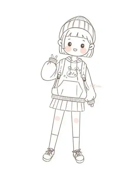 简笔画|手账素材|人物插画|可爱小女孩_手帐_简笔画_插画_素材_天河6