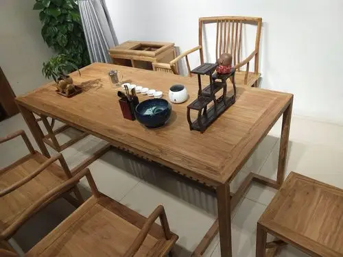 新中式老榆木茶桌茶台全实木客厅茶艺桌套装简约禅意茶桌椅子组合