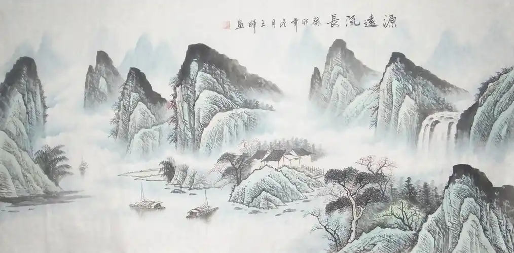 裱风水画芯纯手绘横幅四尺桂林漓江山水画未装