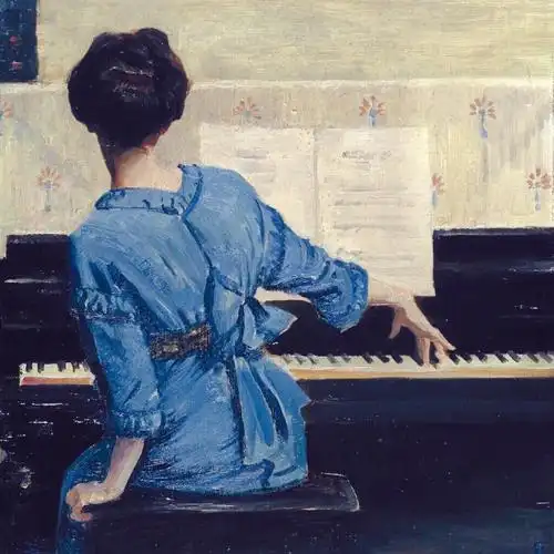 女生头像钢琴油画