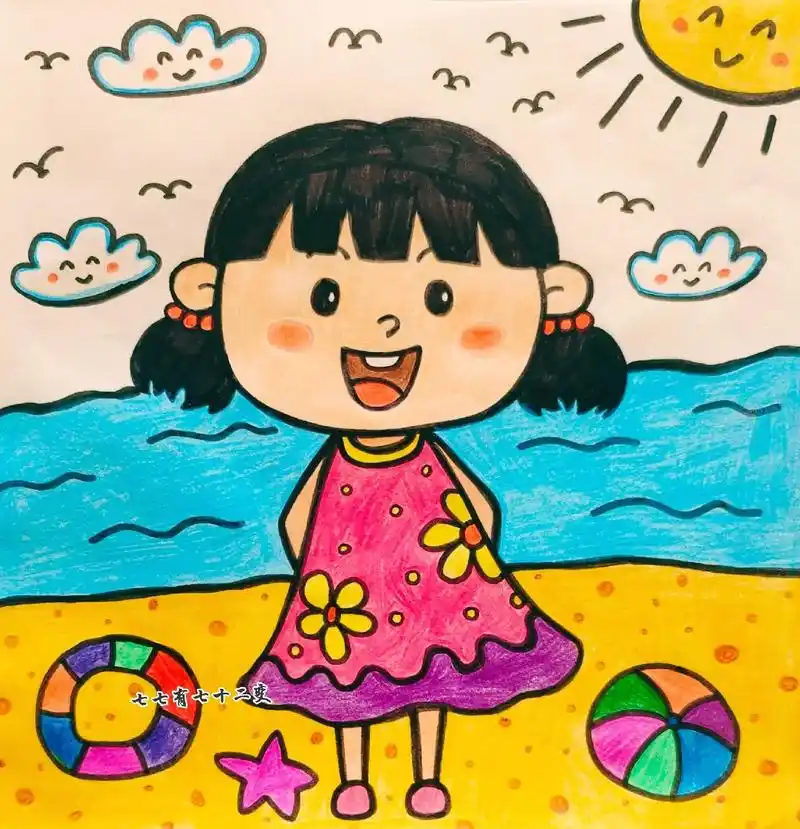 人物简笔画-海边的小女孩.#plog带你玩转周末  人物简笔 - 抖音