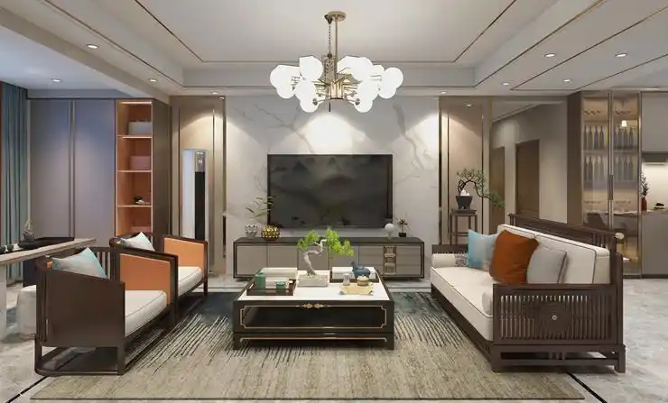 北宸悦里100㎡新中式轻奢风格装修设计