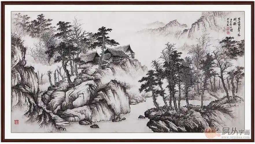 《两岸猿声啼不住 本店售价: ￥19200 易天也三尺横幅水墨写意山水画