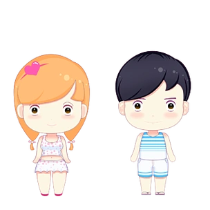 手绘卡通小男孩小女孩