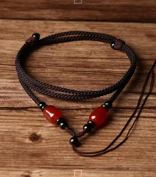 红玛瑙桶珠项链绳手工编织吊坠挂绳男女款玉坠挂件绳子玉佩挂脖