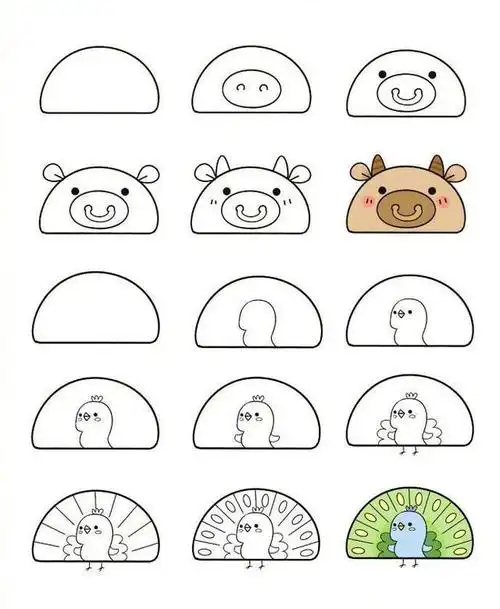 半圆形简笔画教程,用半圆就能画出漂亮的动物和物品