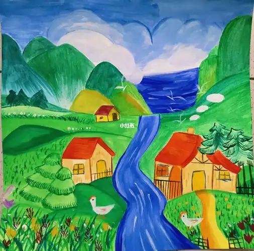 风景绘画春天秋天