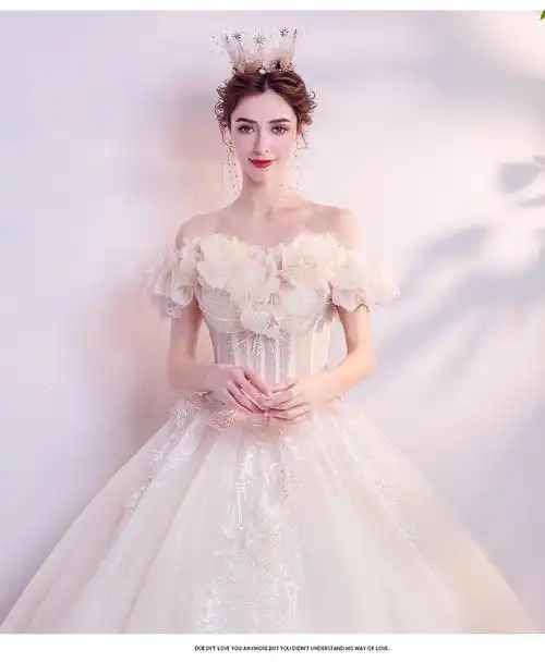 婚纱主纱花仙子香槟色法式宫廷新娘花瓣抹胸婚纱礼服香槟色xs