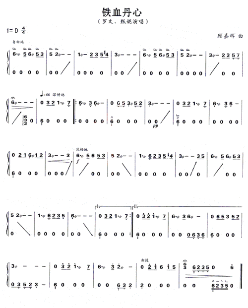 铁血丹心 歌谱,古筝谱 简谱