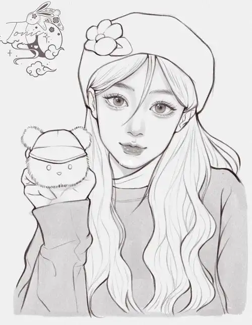 耐心点画#procreate绘画  #寻找小红书绘画大神  #女生头像  #黑白