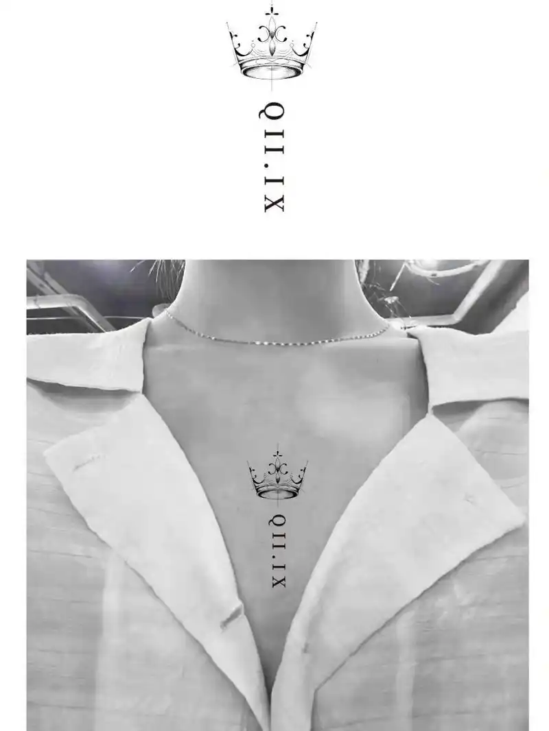 胸口皇冠字母纹身图案 7415客稿,《皇冠》95 ,代表w的皇冠加上