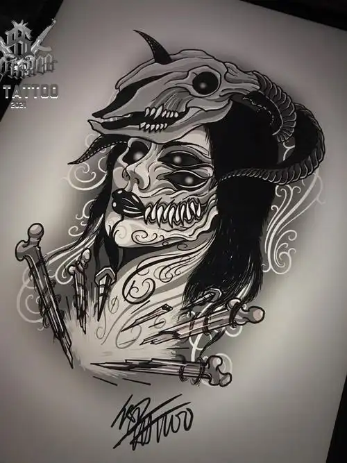 恶魔_纹身图案手稿图片_kd的纹身作品集