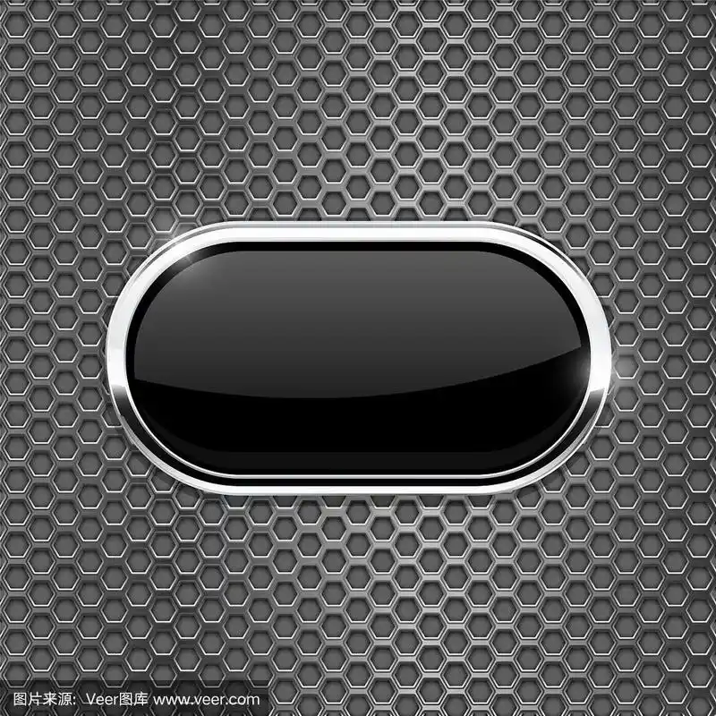 黑色椭圆形玻璃按钮上金属穿孔