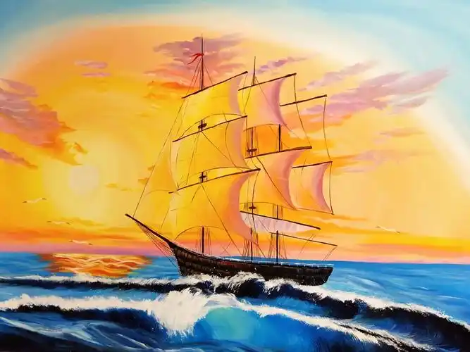 帆船丙烯装饰画一帆风顺含步骤教学