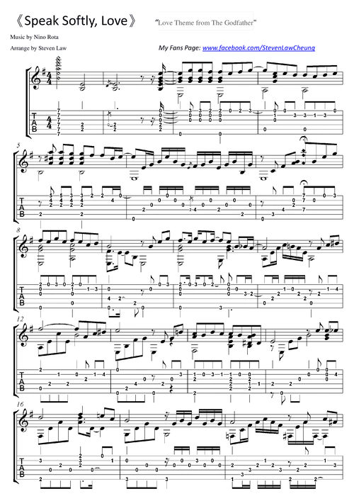 godfather(教父) - speak softly love(温柔的倾诉)吉他谱(pdf谱,指弹
