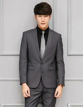 西服套装男士秋冬修身三件套新郎婚礼服结婚伴郎西装男职业装正装 (深