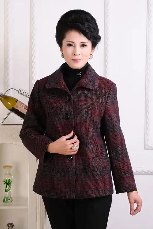 若男佳人中老年女装春装毛呢外套大码60岁妈妈装短款上衣70岁老太太