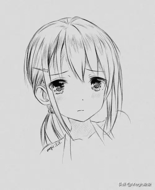 简约手绘铅笔画美术作品,一组萌萌哒的小简笔画一组可爱女孩的铅笔简