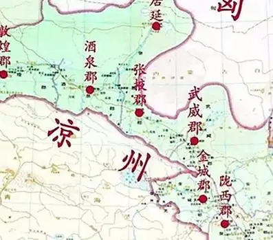 安定郡,天水郡,陇西郡,金城郡,武威郡,张掖郡,酒泉郡,敦煌郡凉州最初