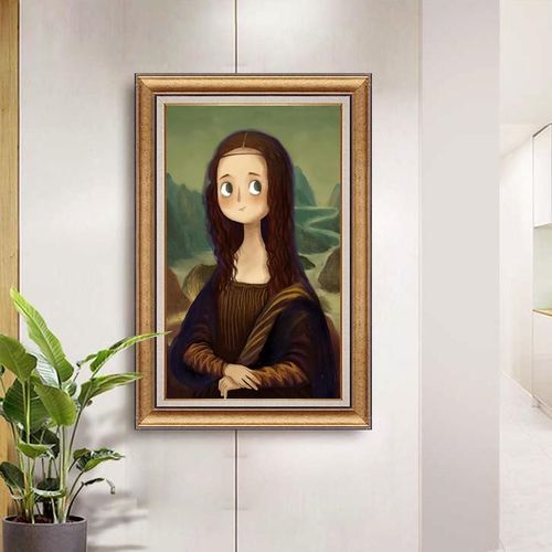 达芬奇装饰画蒙娜丽莎油画挂画创意小众名画恶搞美式玄关走廊壁画